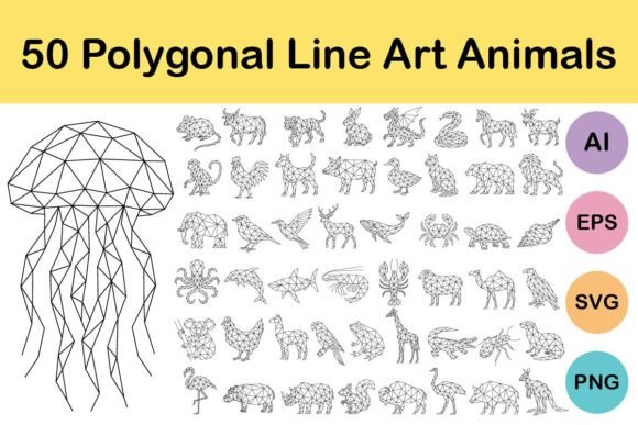 50 Polygonal Line Art Animals