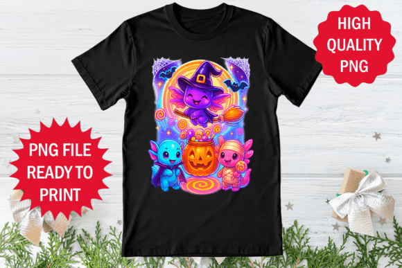 Colorful Axolotl Playing Halloween Vibe